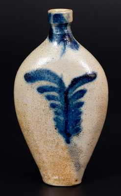 Rare Baltimore Stoneware Flask w/ Cobalt Tulip Decoration, circa 1830