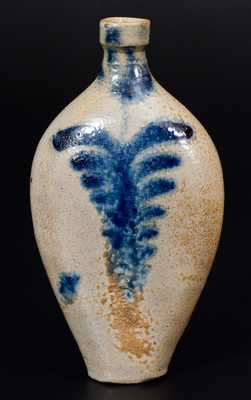 Rare Baltimore Stoneware Flask w/ Cobalt Tulip Decoration, circa 1830