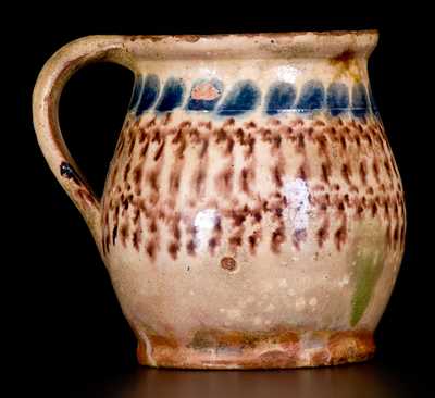 Very Rare and Important Tin Glazed Redware Mug, attrib. John Bell, Chambersburg, PA, c1830