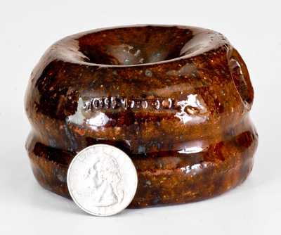 Very Rare Miniature Glazed Redware Spittoon, Stamped