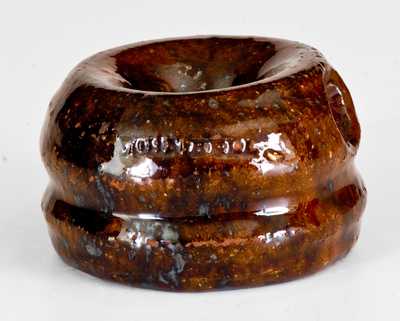 Very Rare Miniature Glazed Redware Spittoon, Stamped