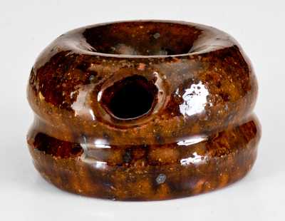 Very Rare Miniature Glazed Redware Spittoon, Stamped