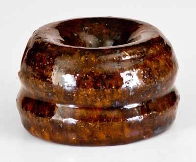 Very Rare Miniature Glazed Redware Spittoon, Stamped