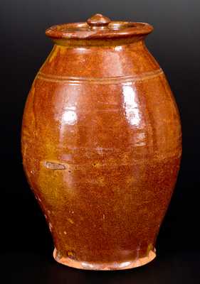 Glazed Redware Lidded Jar, New York State, possibly Alvin Wilcox, West Bloomfield