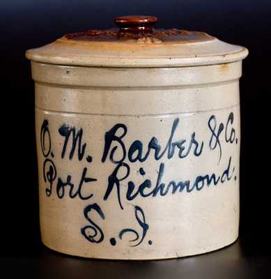 Rare One-Gallon Port Richmond, Staten Island, New York Stoneware Advertising Crock