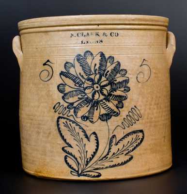  N. CLARK & CO. / LYONS Stoneware Crock w/ Large Slip-Trailed Floral