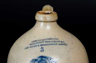 Stoneware Jug w/ New York City SHIP STORES Advertising, Elaborate Slip-Trailed Decoration