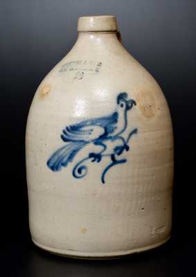 SATTERLEE & MORY / FORT EDWARD, NY Stoneware Jug with Bird Decoration