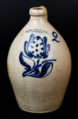 N. CLARK & CO. / ROCHESTER, NY Stoneware Jug w/ Elaborate Slip-Trailed Design