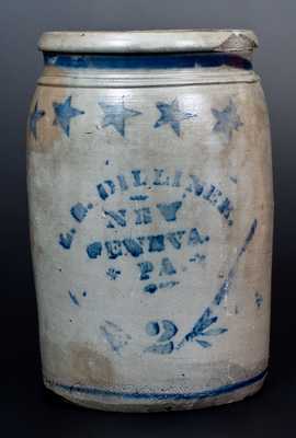Unusual L. B. DILLINER / NEW GENEVA, PA Stoneware Jar with Stenciled Stars