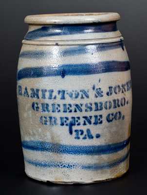 HAMILTON & JONES / GREENSBORO / GREENE CO., PA Stoneware Jar with Stripes