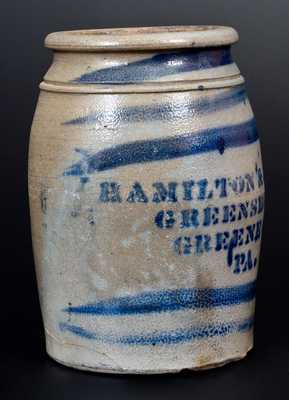 HAMILTON & JONES / GREENSBORO / GREENE CO., PA Stoneware Jar with Stripes