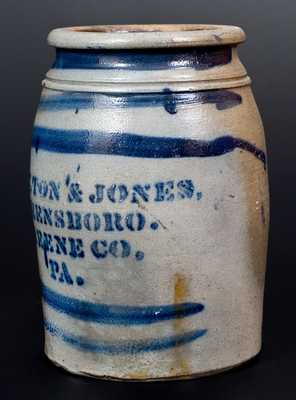 HAMILTON & JONES / GREENSBORO / GREENE CO., PA Stoneware Jar with Stripes
