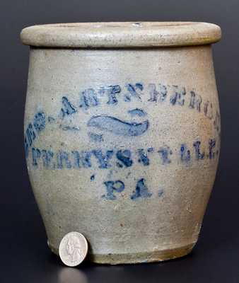 Small Western PA Stoneware Cream Jar w/ PERRYSVILLE, PA Stenciled Advertising