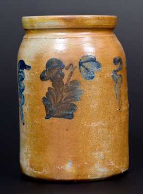 Unusual 1/2 Gal. att. William Hare, Wilmington, DE Decorated Stoneware Jar