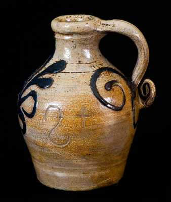 Extremely Rare and Important Adam States (Manhattan) circa 1745 Miniature Stoneware Jug