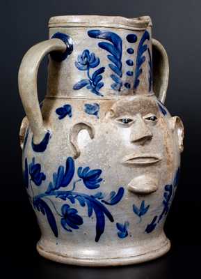 Extremely Important Monumental Stoneware Two-Sided Face Pitcher att. Huntingdon County, PA