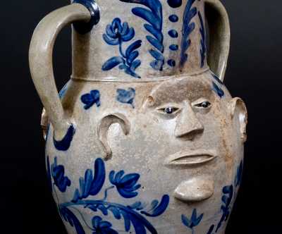 Extremely Important Monumental Stoneware Two-Sided Face Pitcher att. Huntingdon County, PA