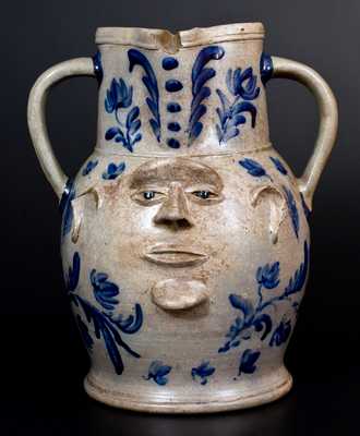 Extremely Important Monumental Stoneware Two-Sided Face Pitcher att. Huntingdon County, PA