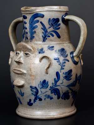 Extremely Important Monumental Stoneware Two-Sided Face Pitcher att. Huntingdon County, PA