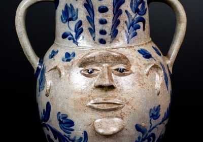 Extremely Important Monumental Stoneware Two-Sided Face Pitcher att. Huntingdon County, PA