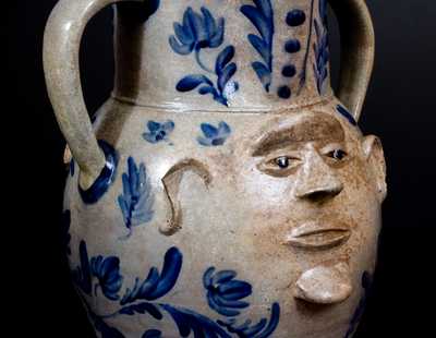 Extremely Important Monumental Stoneware Two-Sided Face Pitcher att. Huntingdon County, PA