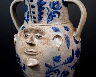 Extremely Important Monumental Stoneware Two-Sided Face Pitcher att. Huntingdon County, PA