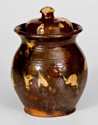 Unusual Redware Covered Jar with Marbled Glazed