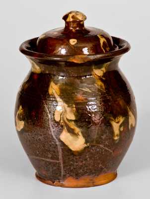 Unusual Redware Covered Jar with Marbled Glazed