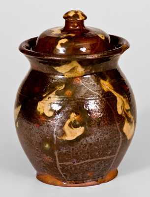 Unusual Redware Covered Jar with Marbled Glazed