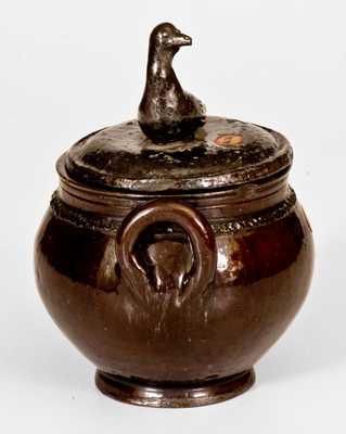 Redware Sugar Bowl w/ Bird Finial att. Anthony Baecher, Adams County, PA