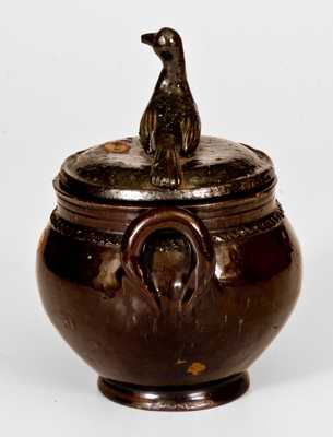 Redware Sugar Bowl w/ Bird Finial att. Anthony Baecher, Adams County, PA