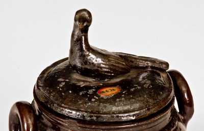 Redware Sugar Bowl w/ Bird Finial att. Anthony Baecher, Adams County, PA