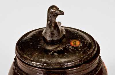 Redware Sugar Bowl w/ Bird Finial att. Anthony Baecher, Adams County, PA