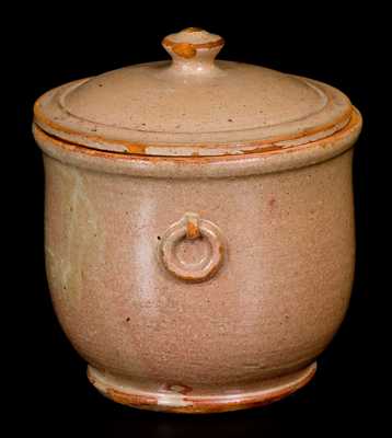 Unusual Redware Sugar Bowl with Applied Ring Handles