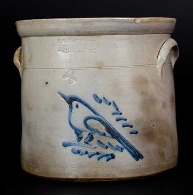 S. B. BOSWORTH / HARTFORD, CT. Stoneware Crock w/ Bird Decoration