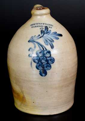 COWDEN & WILCOX / HARRISBURG, PA Stoneware Jug w/ Grapes Decoration