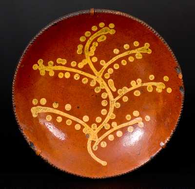 Redware Charger with Yellow Slip Tree-of-Life Decoration