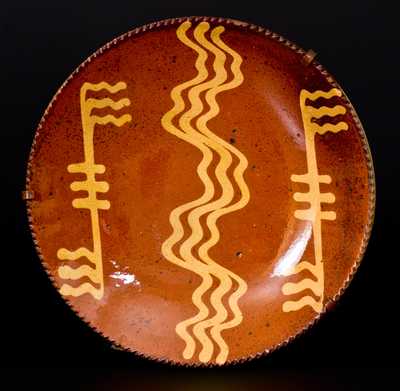 Pennsylvania Redware Plate with Yellow Slip Decoration