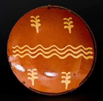 Pennsylvania Redware Plate with Yellow Slip Decoration