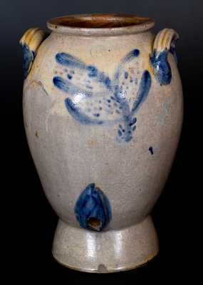 Fine 5 Gal. Ohio Stoneware Pedestal Water Cooler w/ Cobalt Foliate Decoration, c1860