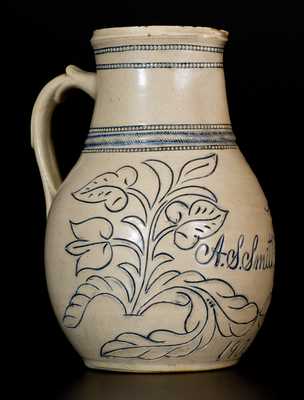 Rare Richard Remmey, Philadelphia, PA Stoneware Pitcher Incised