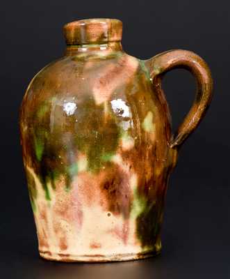 Rare Multi-Glazed Redware Jug, Bell or Eberly, Strasburg, VA