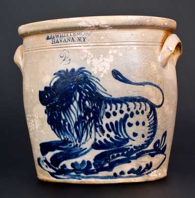 A. O. WHITTEMORE / HAVANA, NY Stoneware Jar w/ Exceptional Lion Decoration