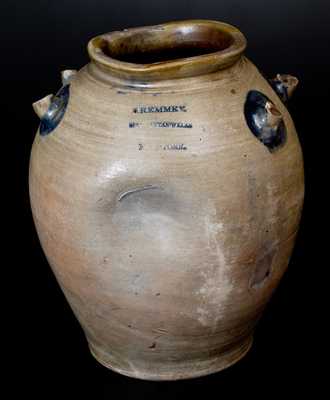 J. REMMEY / MANHATTAN-WELLS / NEW-YORK Stoneware Jar w/ Elaborate Incised Design