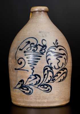 Rare 2 Gal. JORDAN, New York Stoneware Jug Dated "1853"