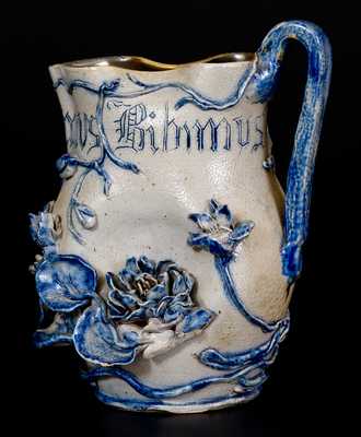 Exceptional Stoneware Pitcher with Applied Frog and Lily Pads Decoration, c1885