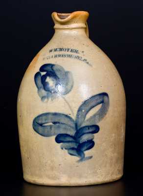 Rare WM. MOYER / HARRISBURG, PA Decorated Stoneware Syrup Jug