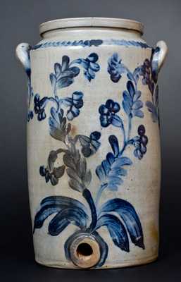 Henry Remmey, Philadelphia Stoneware Water Cooler w/ Profuse Floral Decoration