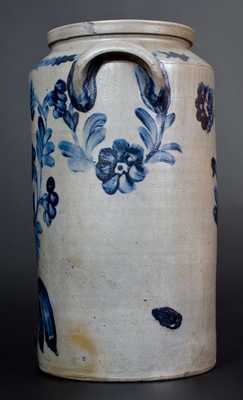 Henry Remmey, Philadelphia Stoneware Water Cooler w/ Profuse Floral Decoration